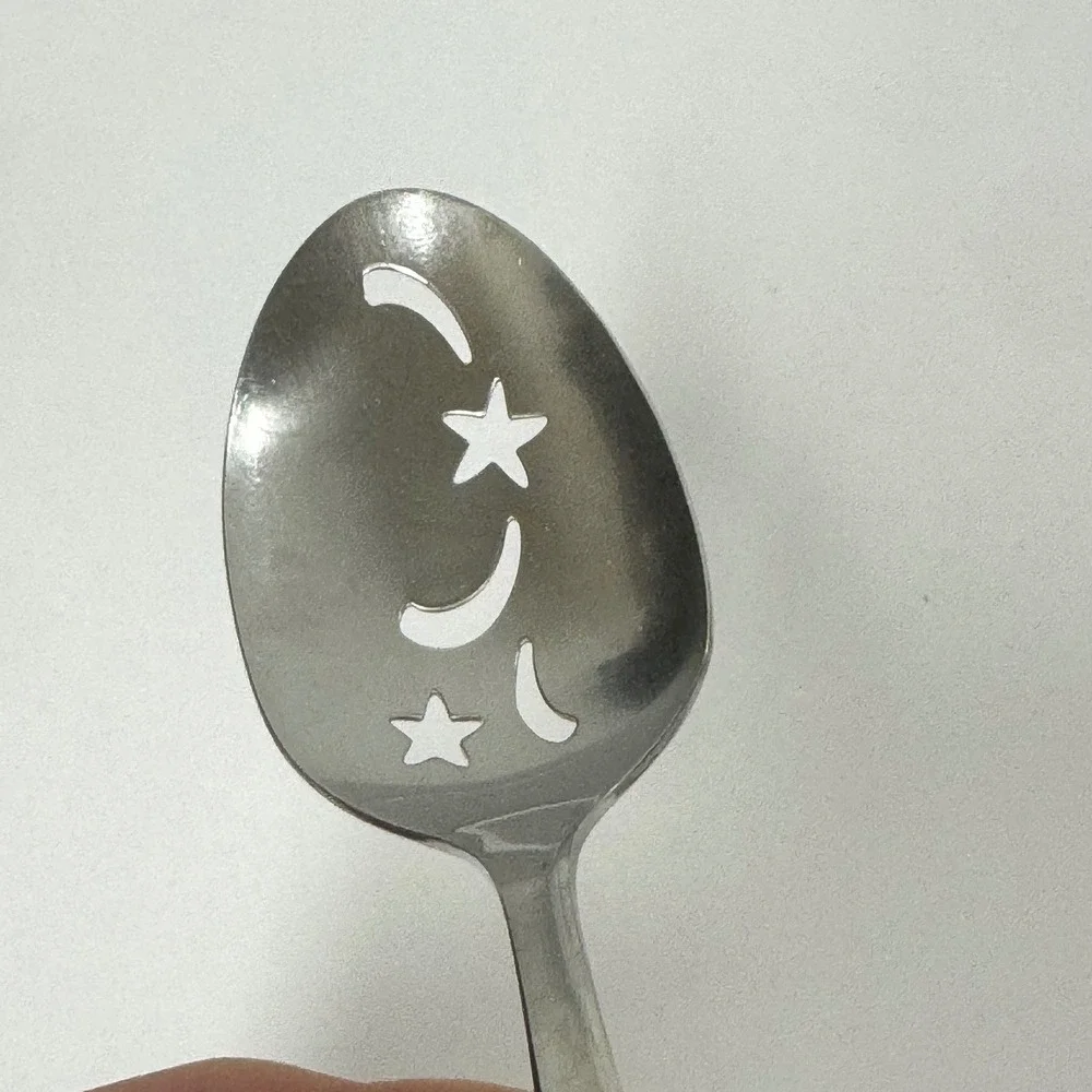 Oneida Twin Star Stainless Pierced Serving Spoon Star Moon Cutouts MCM Celestial